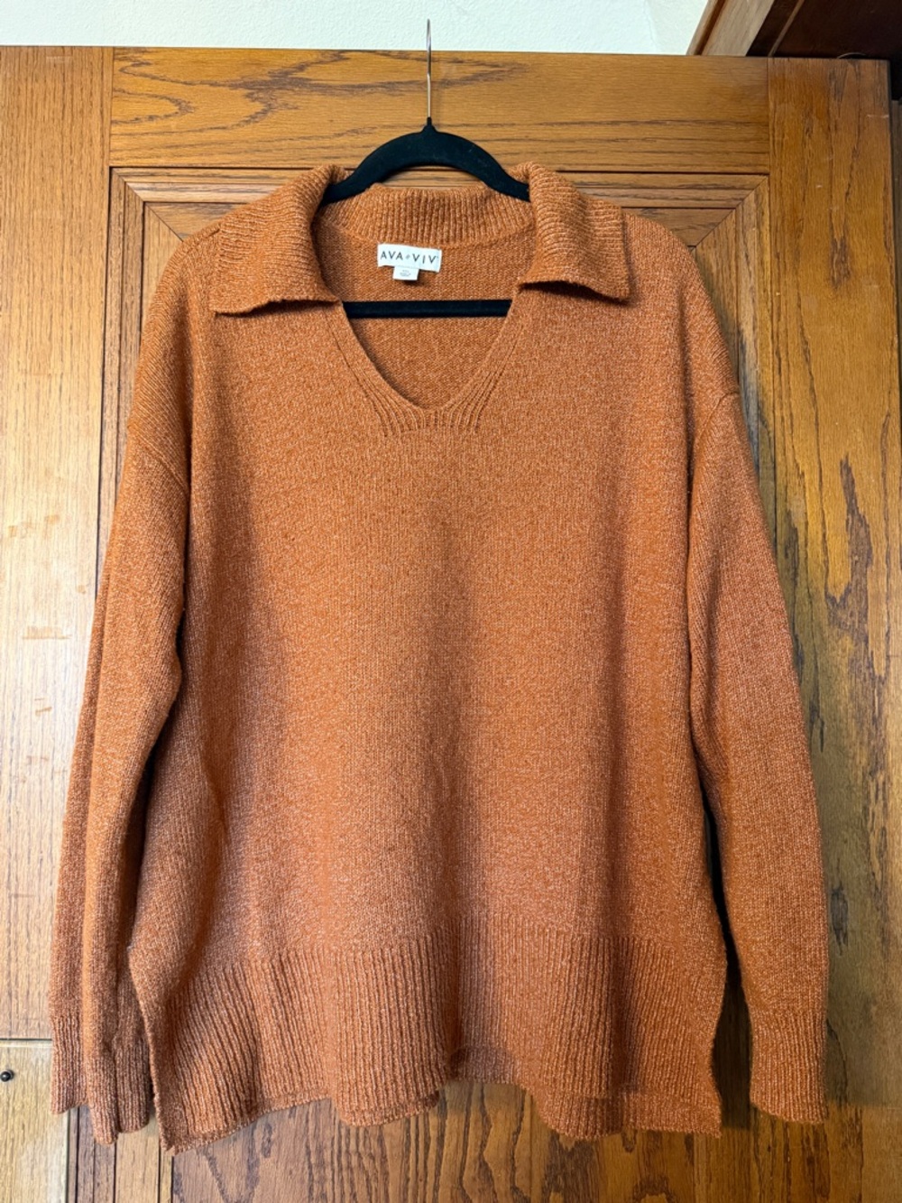 Ava & Viv Rust Collared V-Neck Pullover Sweater